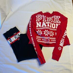 Pink nation yoga pants and crop top set. Size large